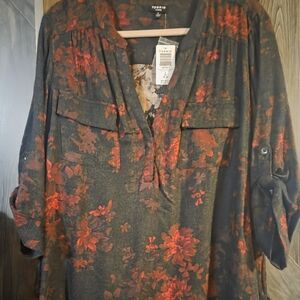 Torrid Red Floral Blouse on Black